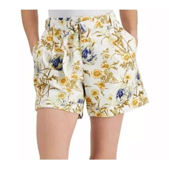 I.N.C. INTERNATIONAL CONCEPTS LINEN CREAM, BLUE, & YELLOW FLORAL SHORTS SZ.8 EUC - Picture 1 of 11